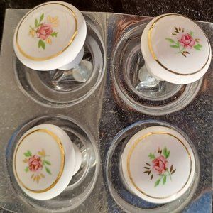 Porcelain Dresser knobs country cottage four white with pink flowers knobs